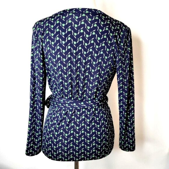 Ann Taylor Wrap Belted Top Navy/Green Women Size MP - Picture 2 of 8